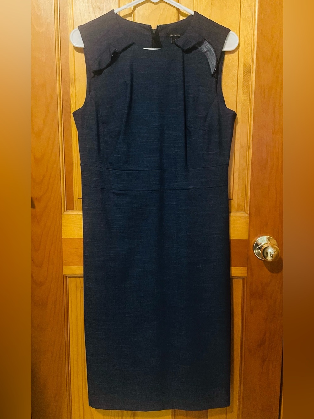 Ann Taylor Slate Blue Sleeveless Sheath Midi Dress